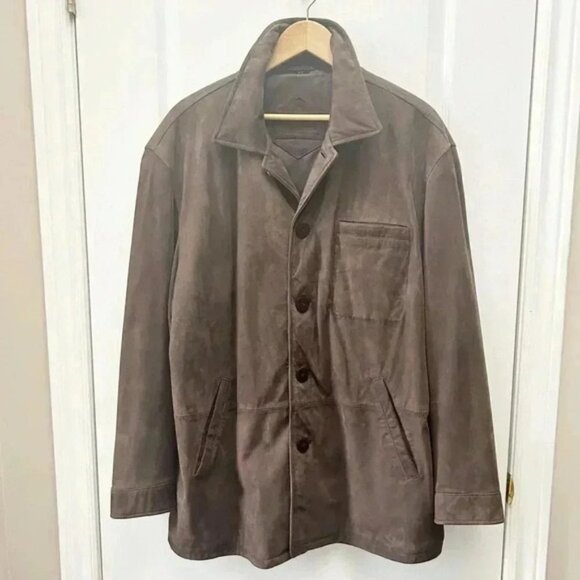 Vintage 90s Men’s Brown Suede Leather Jacket Oversized Size Large - Picture 3 of 15